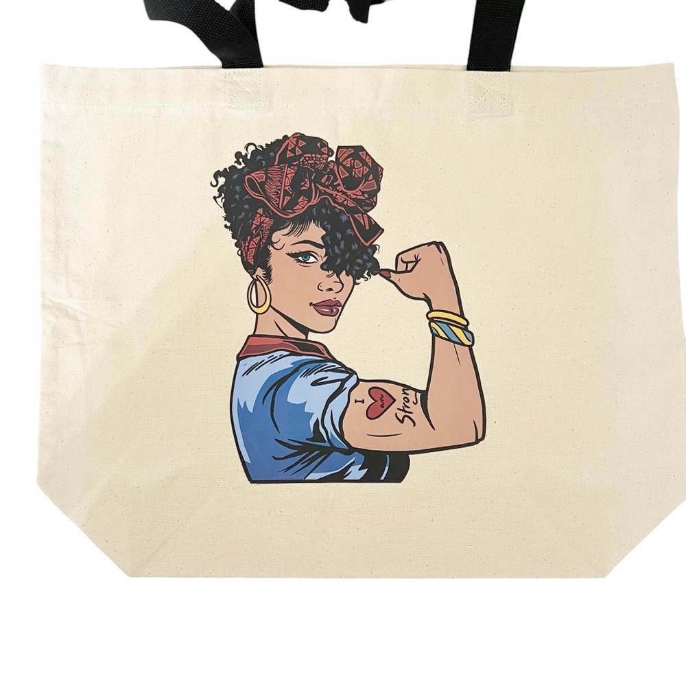 Empowered Woman Canvas Tote Bag – Custom DTF Transfer Design
